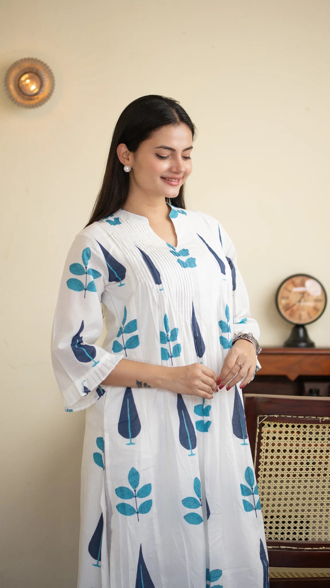 Inaaya Cotton Co-ord Set – Red & Blue | Hand Block Printed