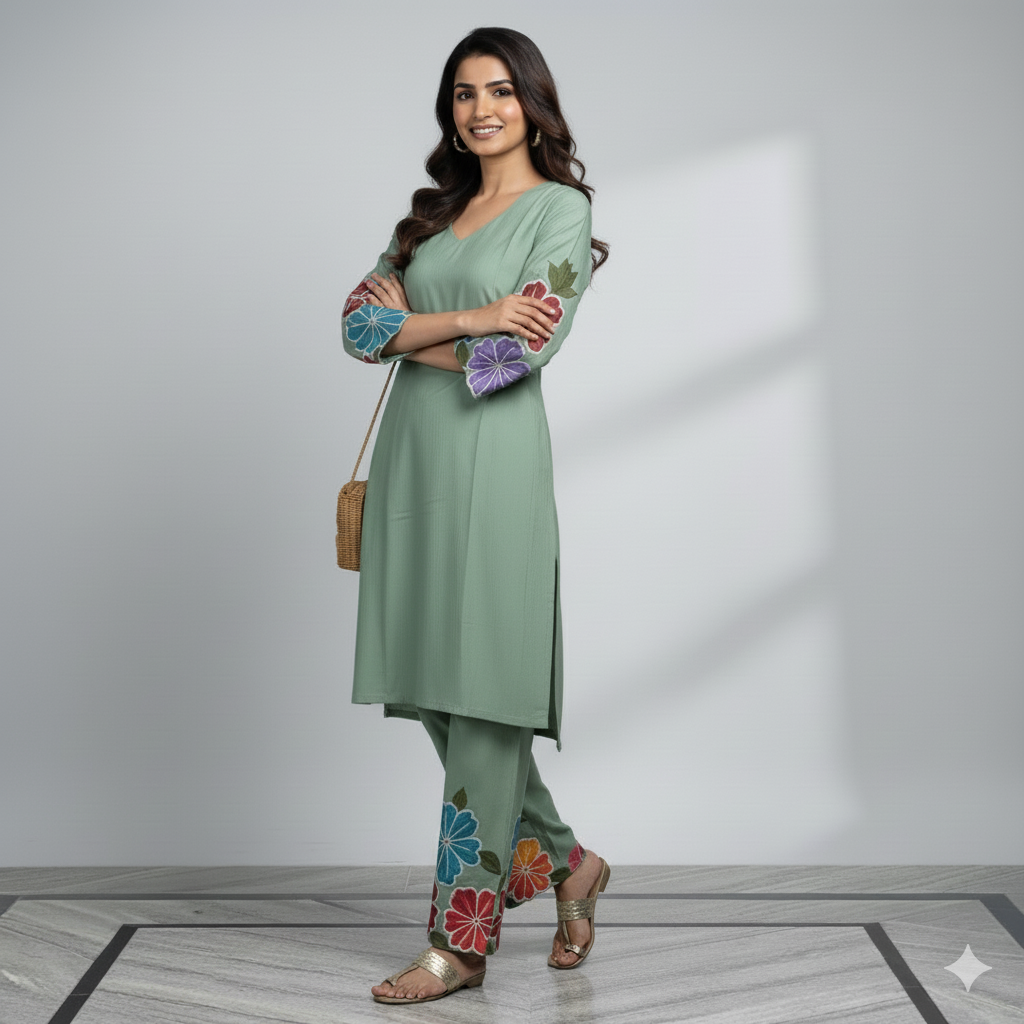 Mint Green Floral Appliqué Co-ord Set