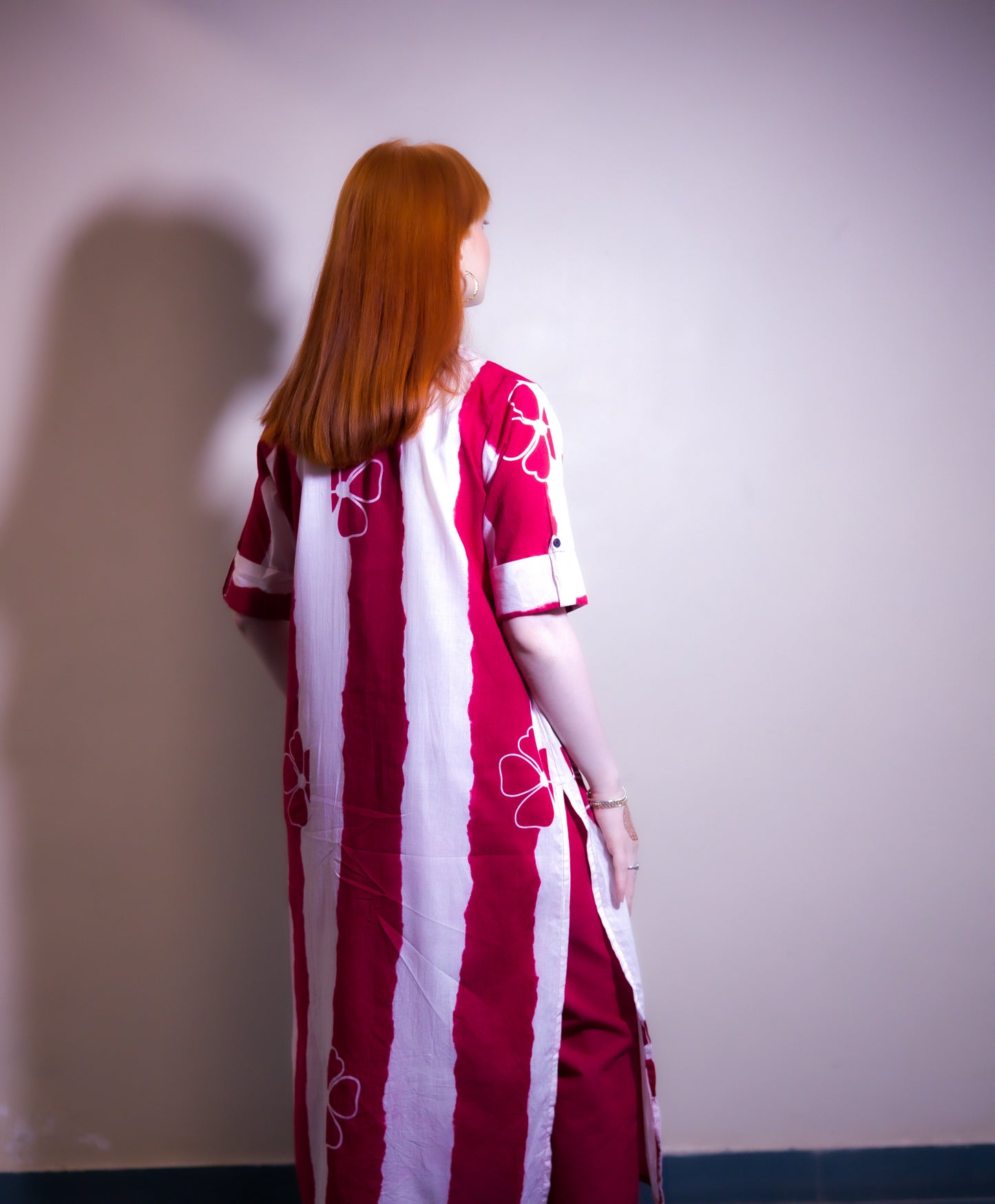 Lalima Red & White Striped Floral Cotton Kurta Set - Aniq India