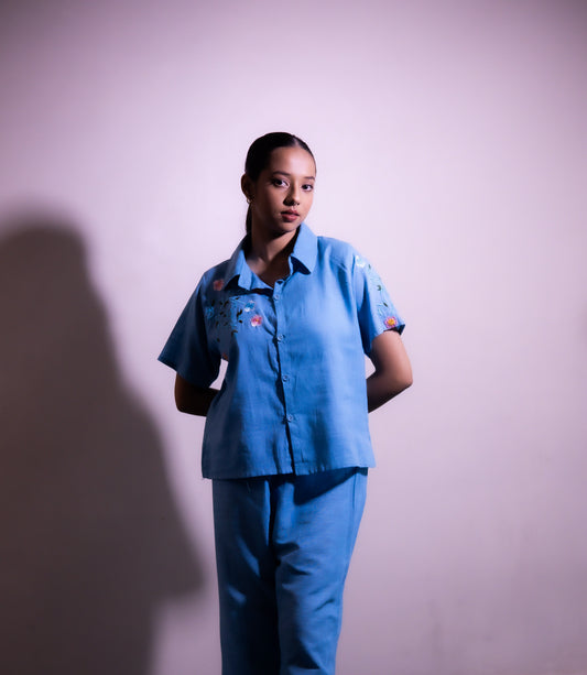 Neelkamal Sky Blue Floral Embroidered Co-ord Set - Aniq India