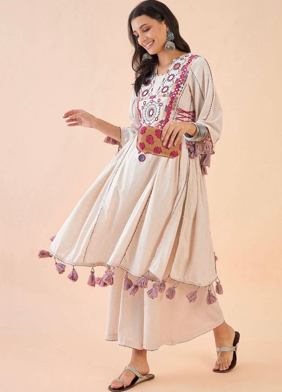 Amaira Hand-Embroidered Co-ord Set with Tassels
