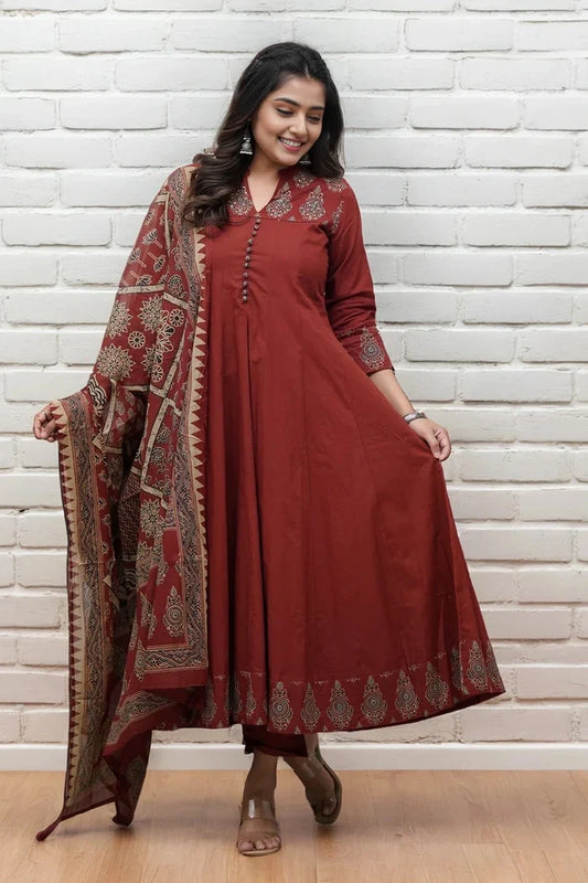 Heritage Maroon Flared Suit Set