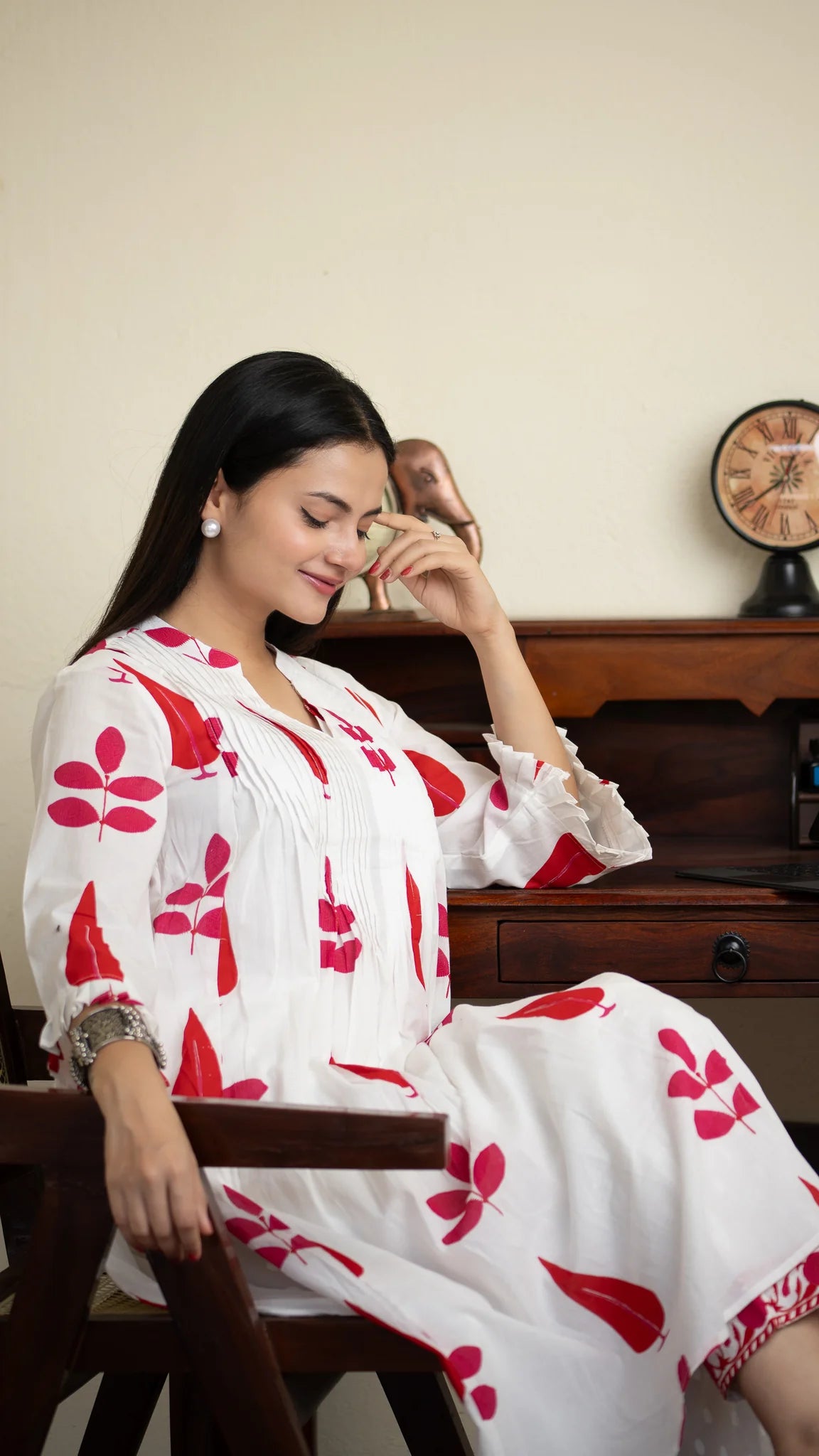 Inaaya Cotton Co-ord Set – Red & Blue | Hand Block Printed