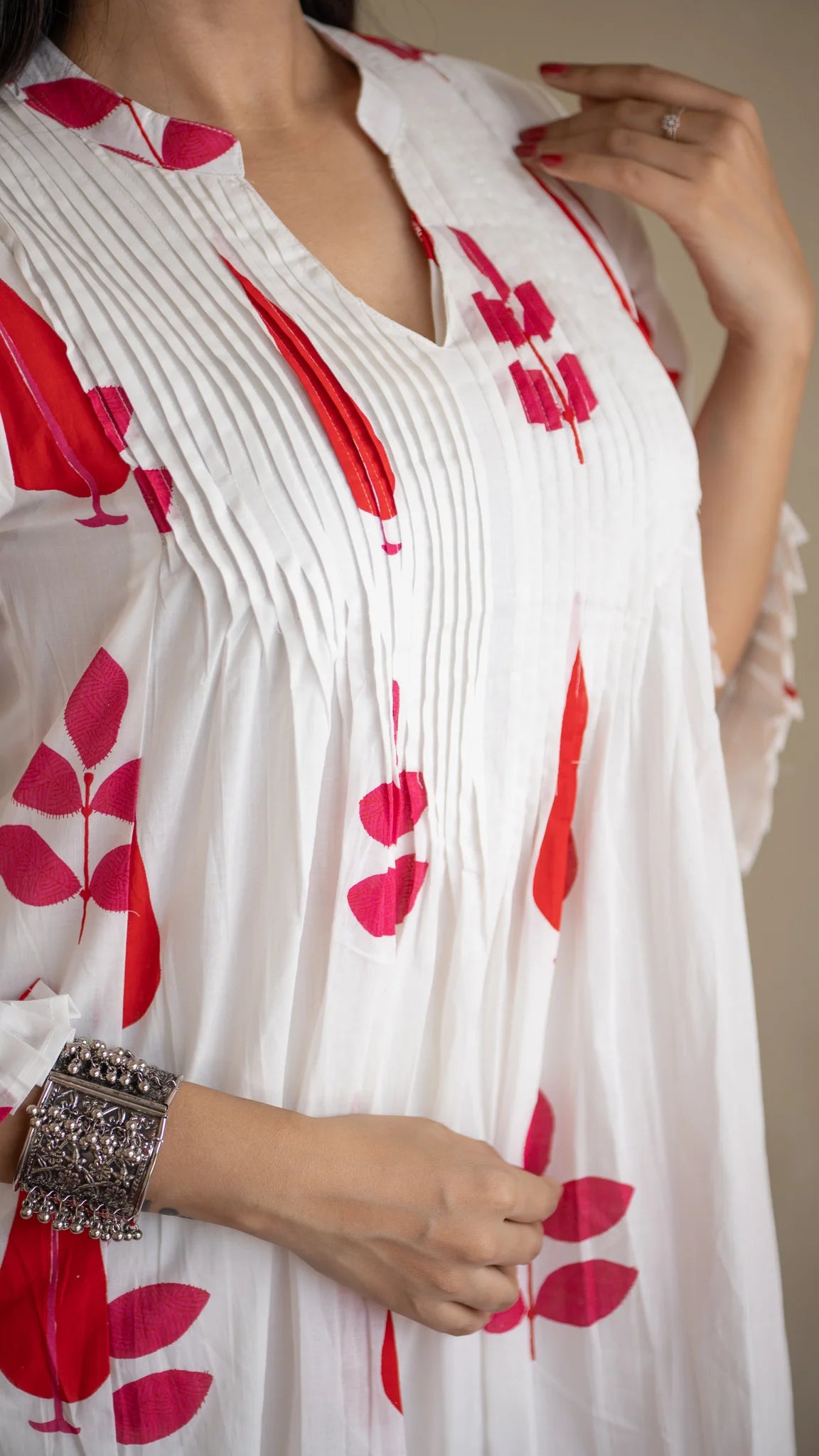 Inaaya Cotton Co-ord Set – Red & Blue | Hand Block Printed