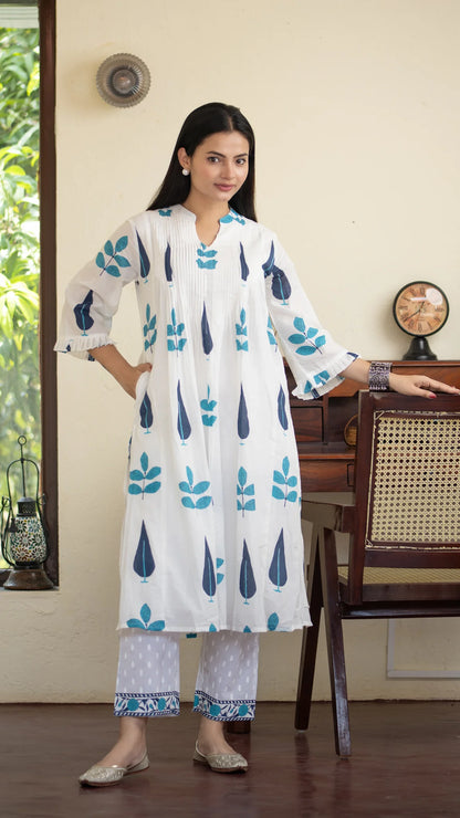 Inaaya Cotton Co-ord Set – Red & Blue | Hand Block Printed