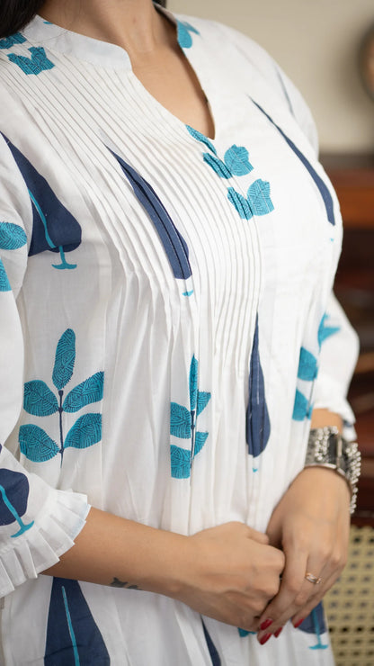 Inaaya Cotton Co-ord Set – Red & Blue | Hand Block Printed