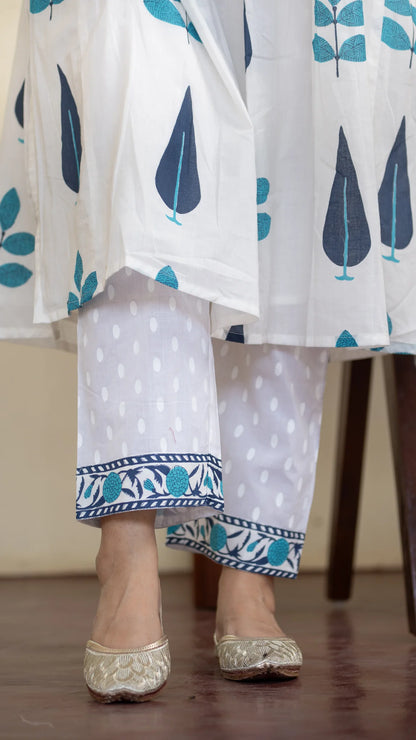 Inaaya Cotton Co-ord Set – Red & Blue | Hand Block Printed