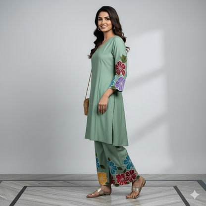 Mint Green Floral Appliqué Co-ord Set