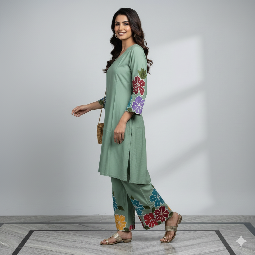 Mint Green Floral Appliqué Co-ord Set