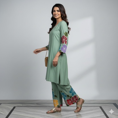 Mint Green Floral Appliqué Co-ord Set