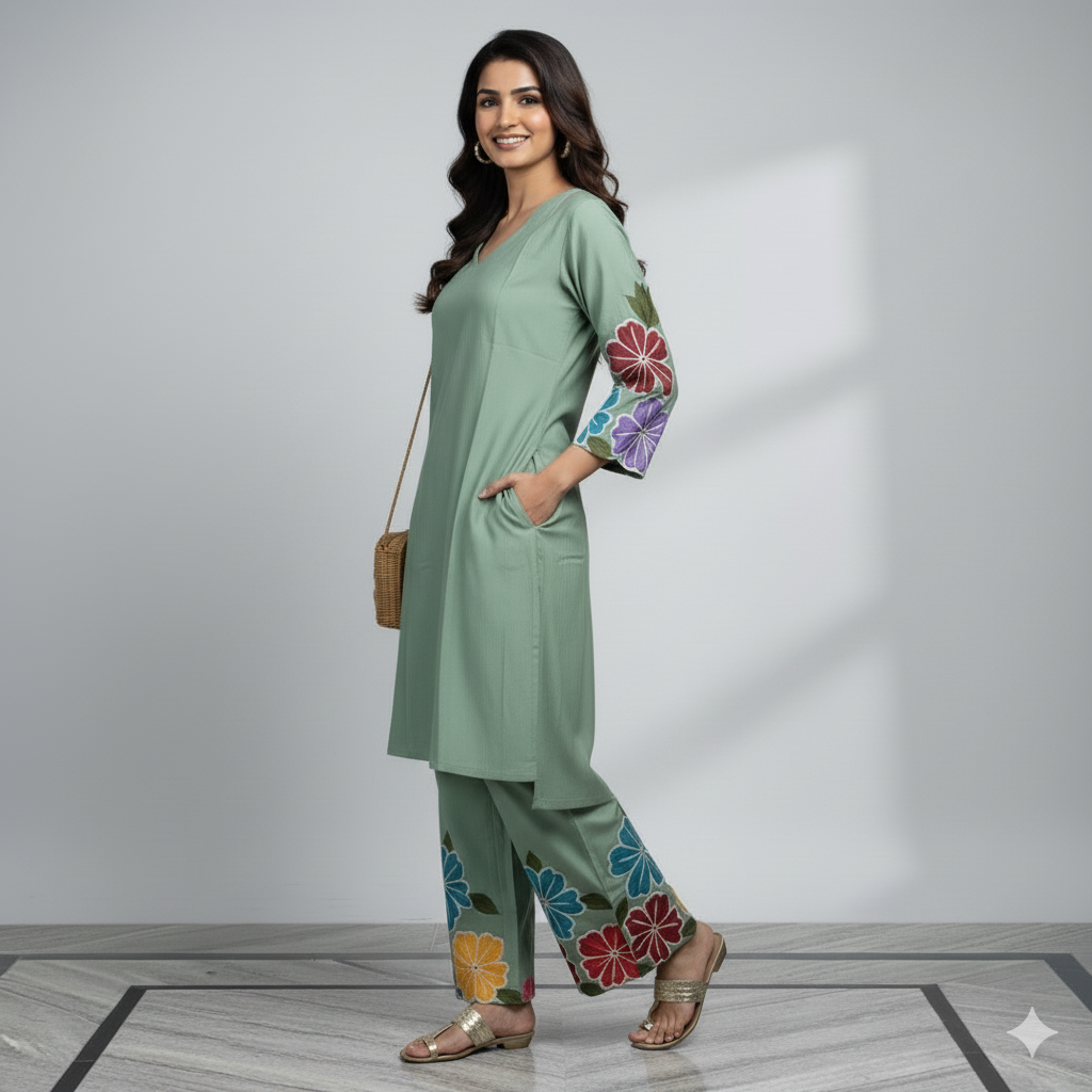 Mint Green Floral Appliqué Co-ord Set