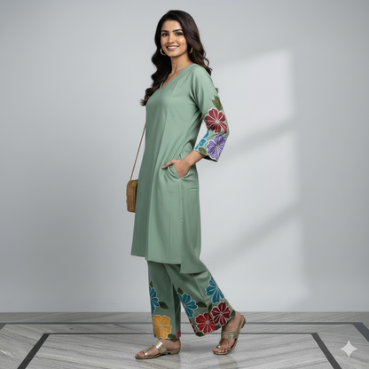 Mint Green Floral Appliqué Co-ord Set