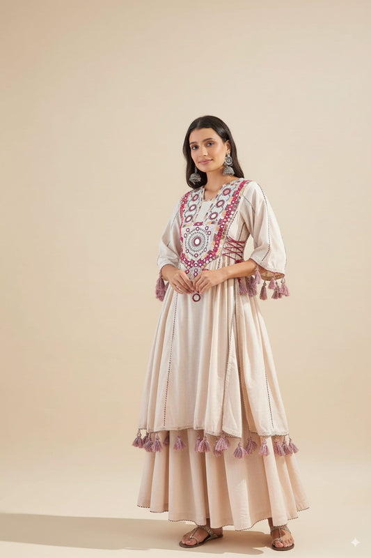 Amaira Hand-Embroidered Co-ord Set with Tassels