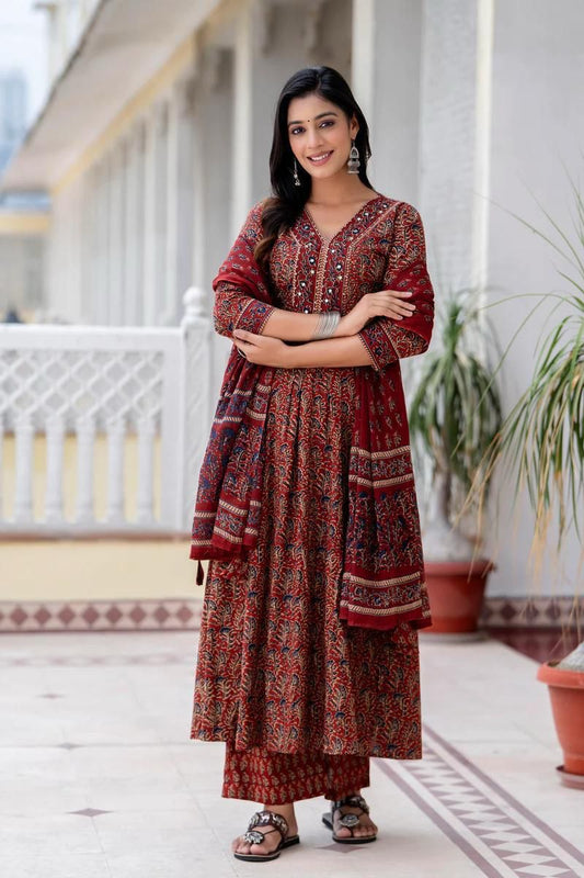 Bagru Handblock Cotton Anarkali Kurta Set with Dupatta