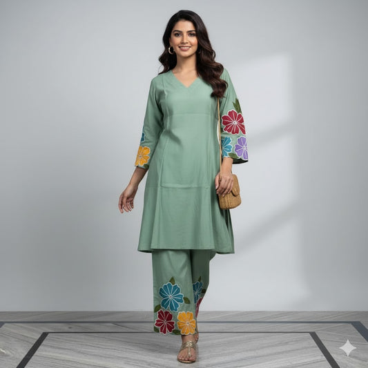 Mint Green Floral Appliqué Co-ord Set