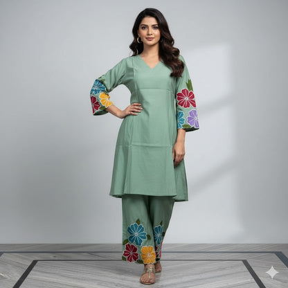 Mint Green Floral Appliqué Co-ord Set