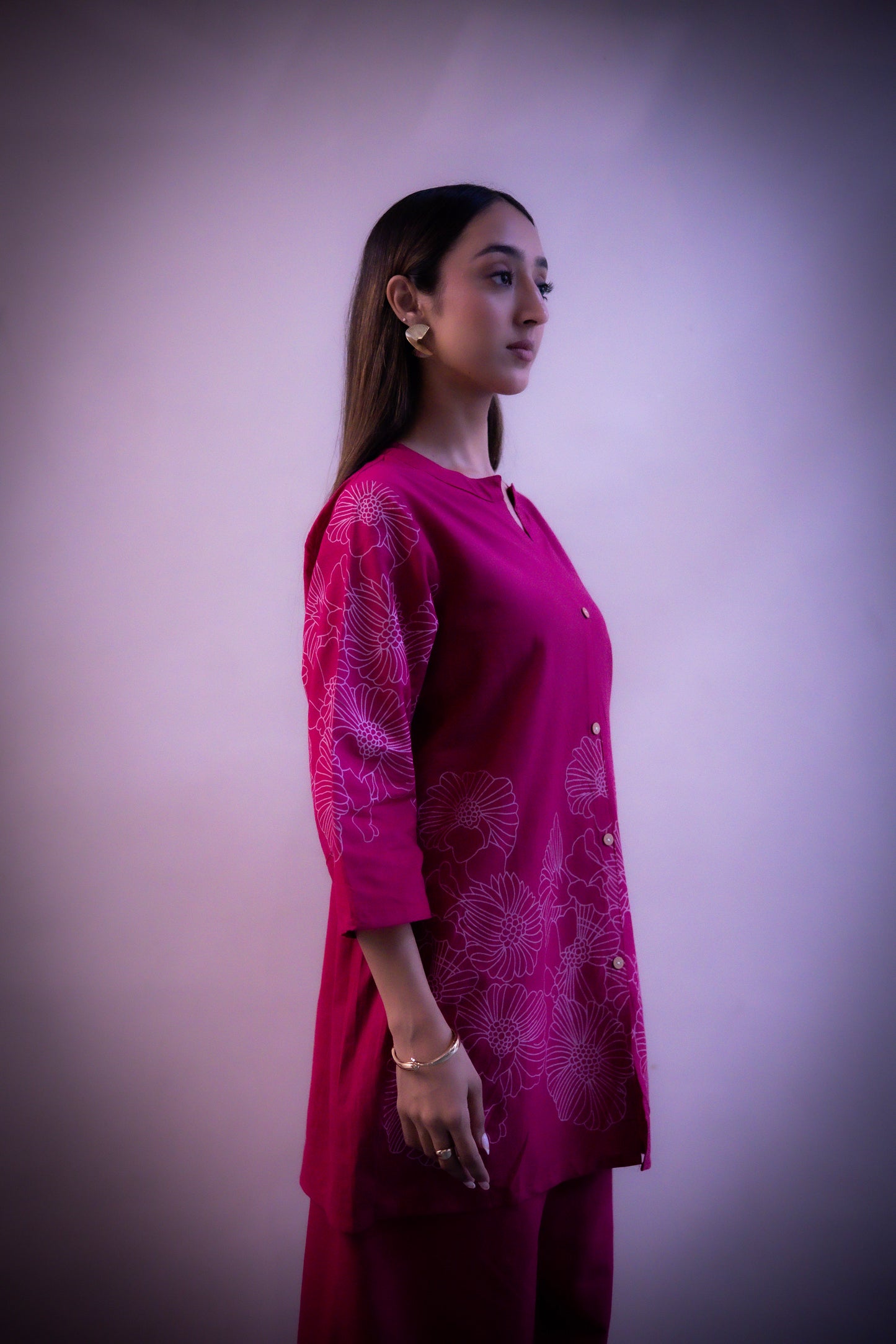 Saanjh in Scarlet – Floral Magenta Co-ord Set - Aniq India