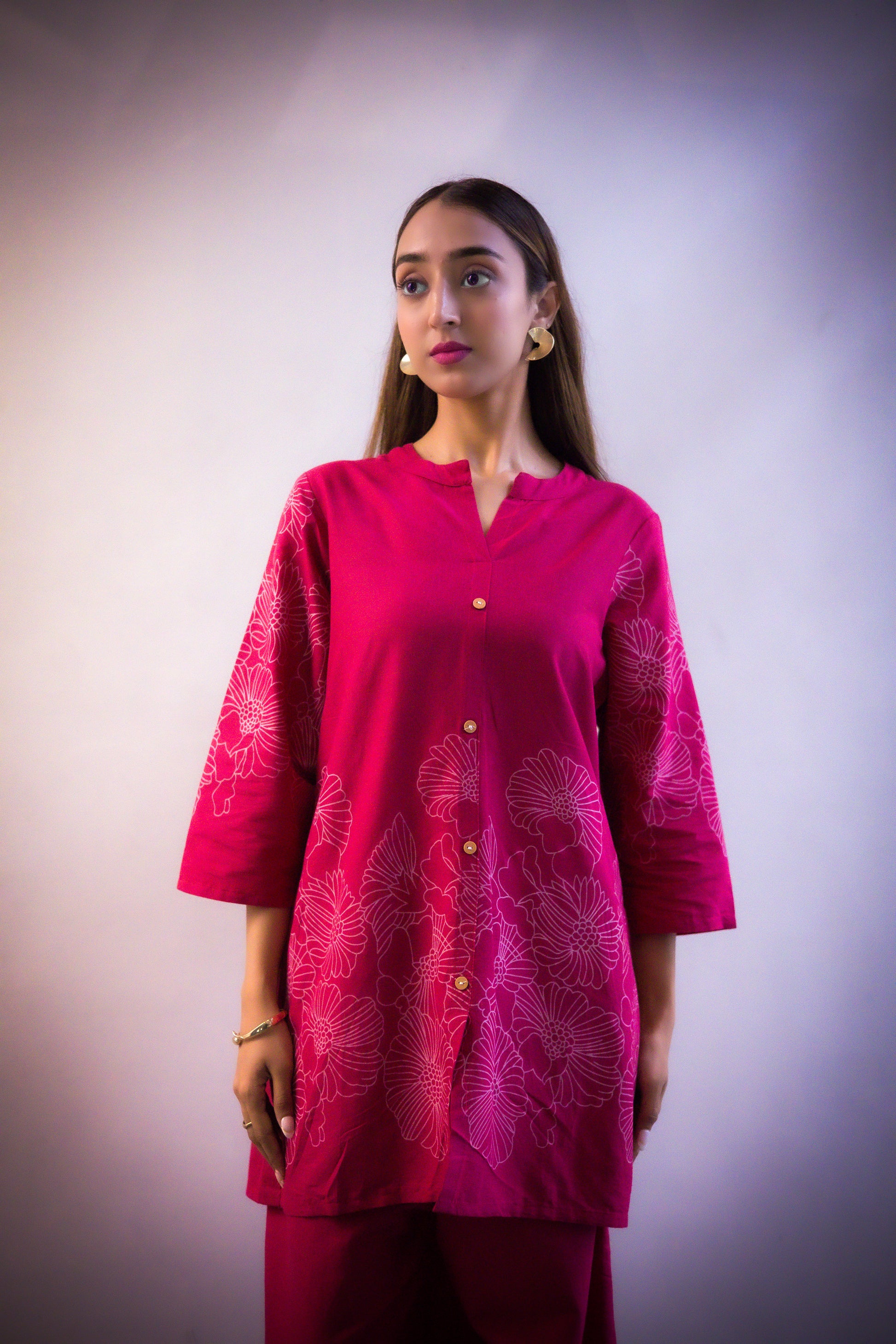 Saanjh in Scarlet – Floral Magenta Co-ord Set - Aniq India