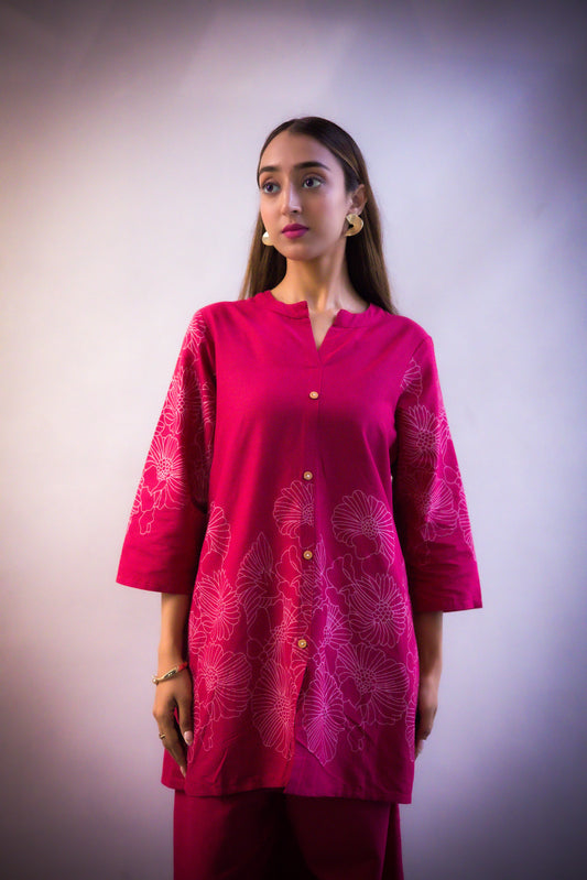 Saanjh in Scarlet – Floral Magenta Co-ord Set - Aniq India