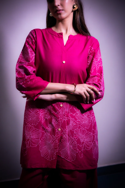 Saanjh in Scarlet – Floral Magenta Co-ord Set - Aniq India