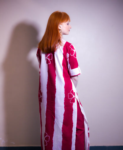 Lalima Red & White Striped Floral Cotton Kurta Set - Aniq India