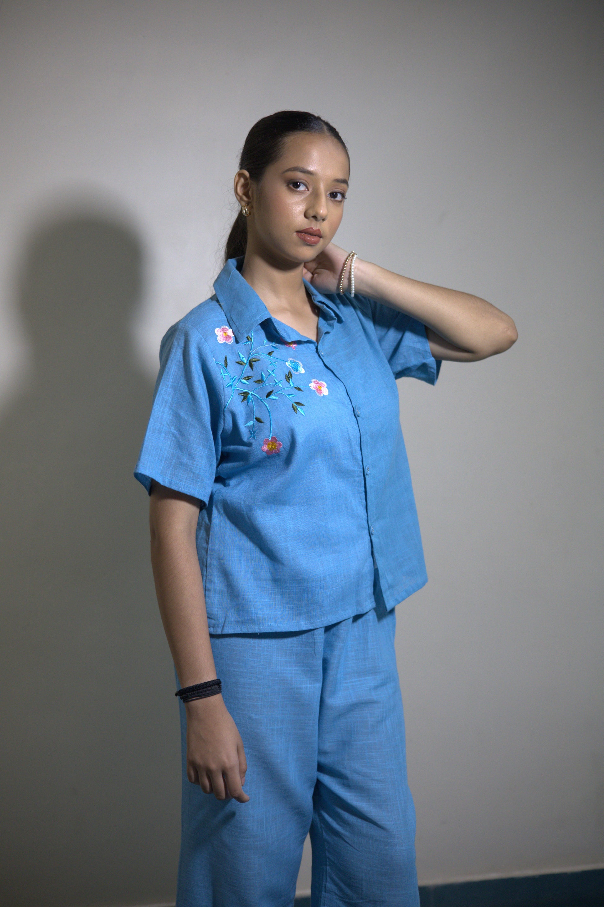 Neelkamal Sky Blue Floral Embroidered Co-ord Set - Aniq India