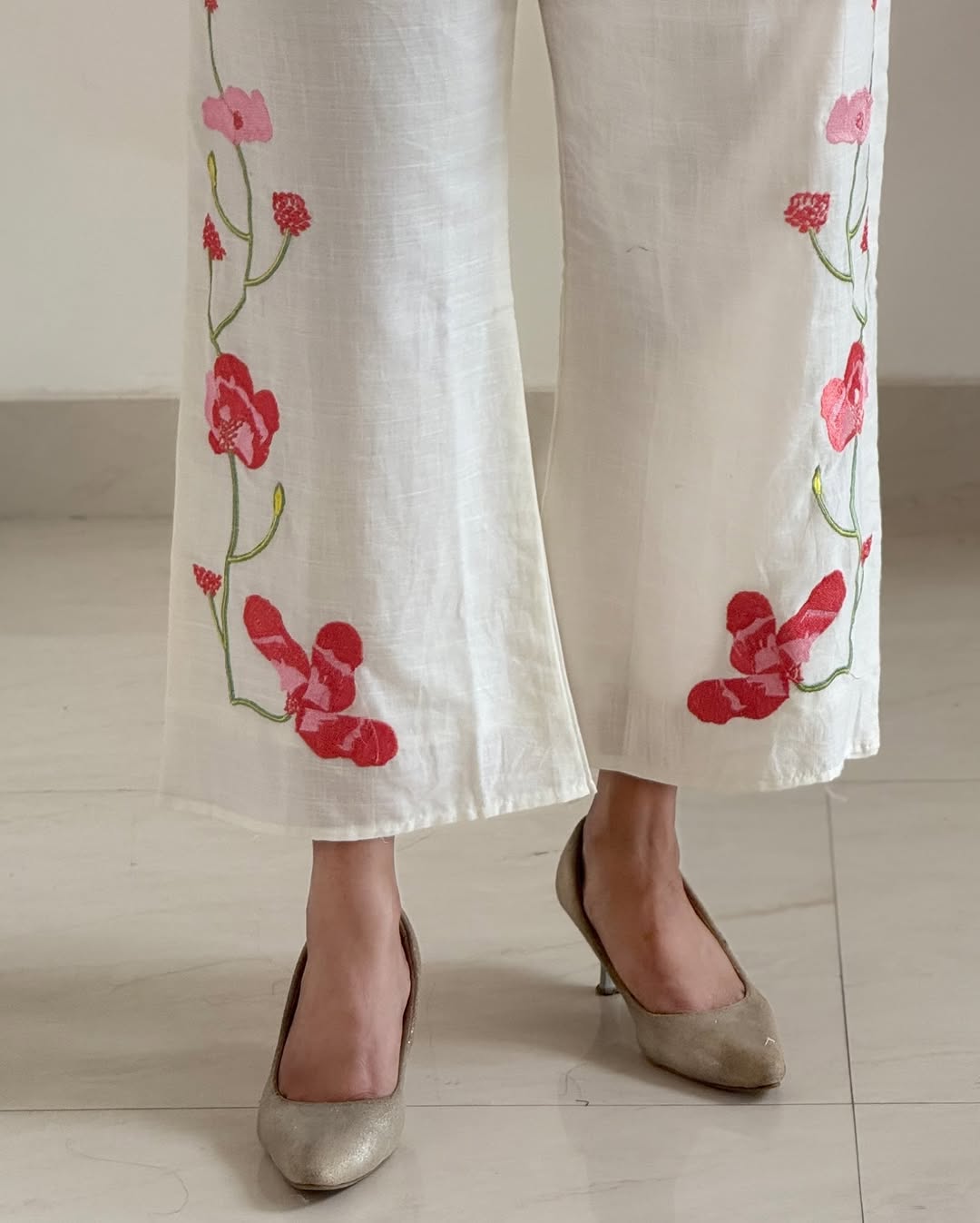 Gulzaar – Pink & Red Floral Hand-Embroidered Ethnic Co-ord Set - Aniq India