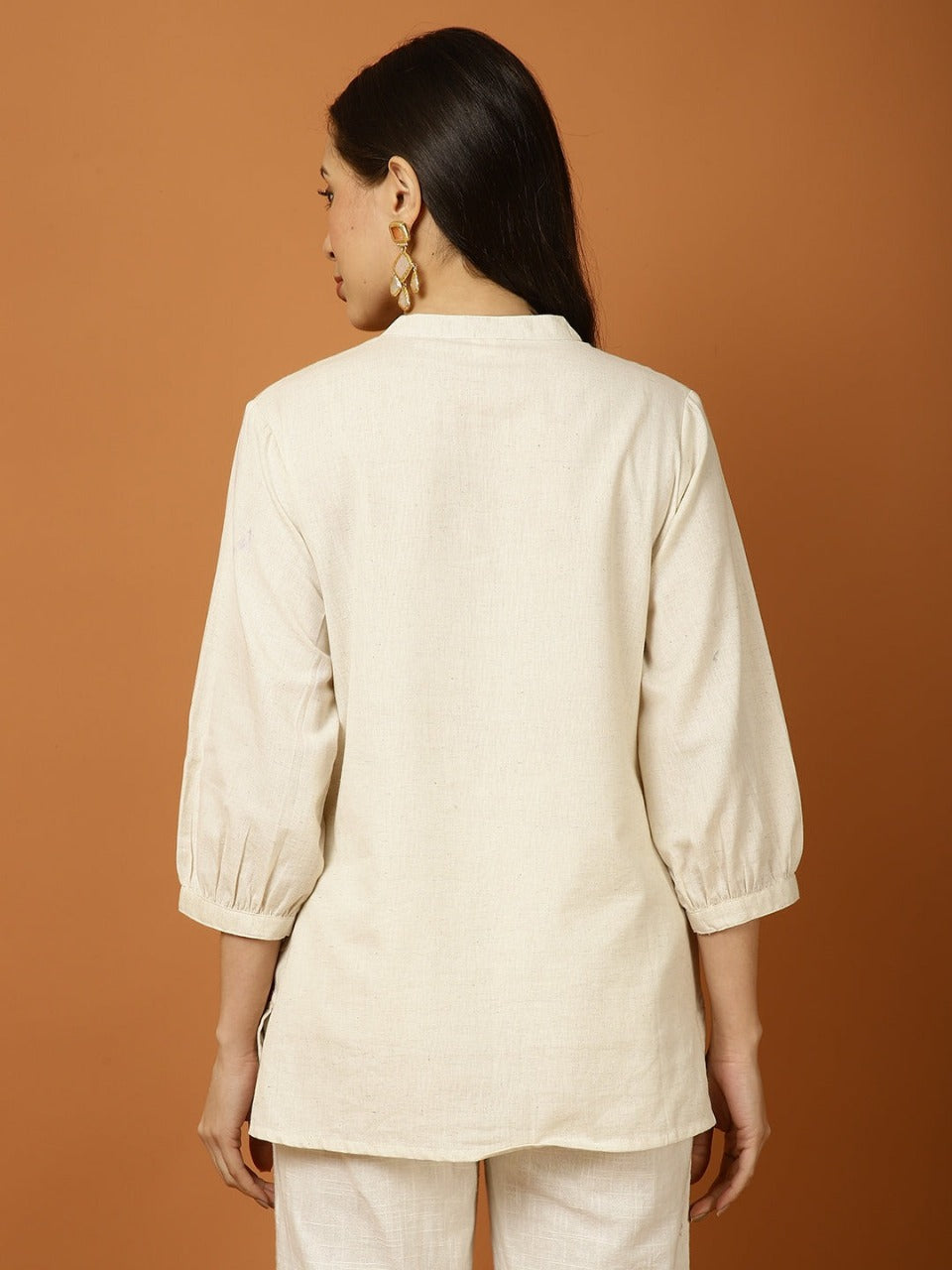 Ivory Deer Meadow Embroidered Cotton Slub Co-ord Set - Aniq India