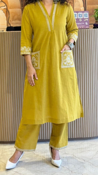 Sitara Mustard Embroidered Co-ord Set - Aniq India