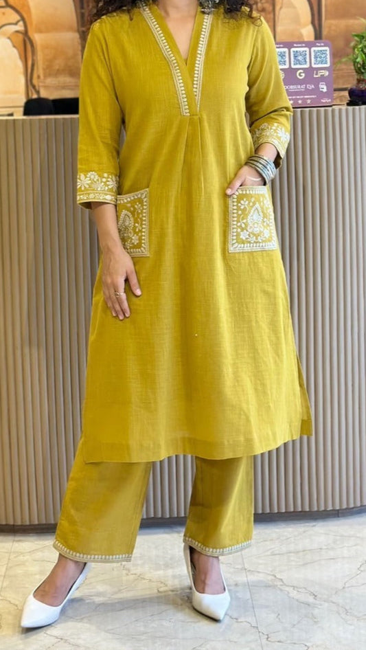 Sitara Mustard Embroidered Co-ord Set - Aniq India