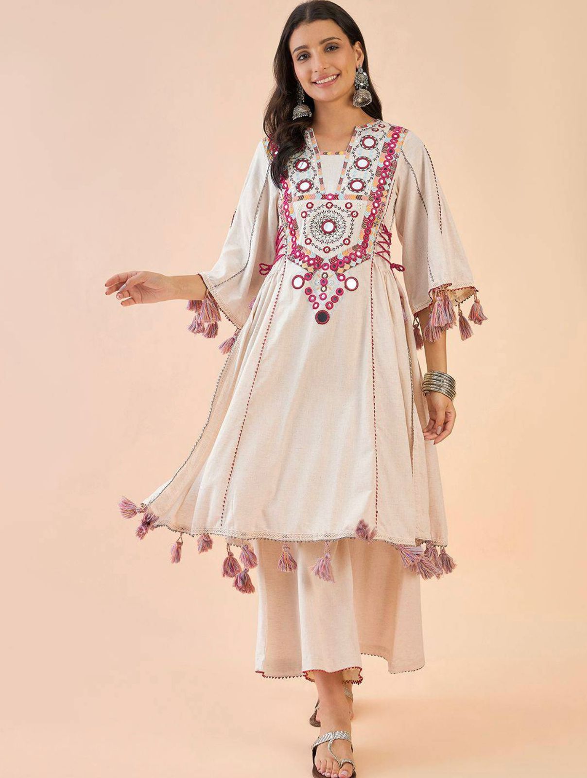 Amaira Hand-Embroidered Co-ord Set with Tassels