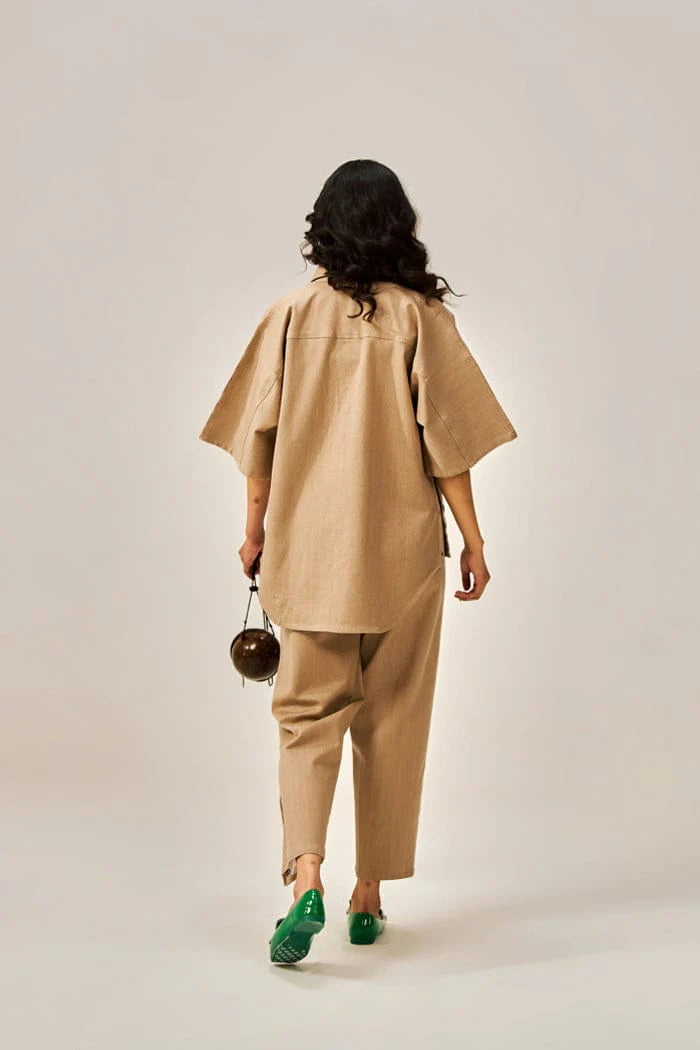 Kaïra Cotton Co-ord Set – Beige & Smoke Blue