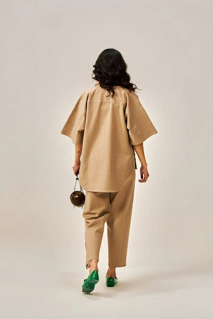 Kaïra Cotton Co-ord Set – Beige & Smoke Blue